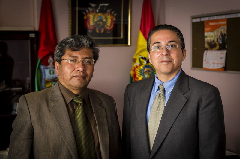 Dr. Tarquino, a justice system actor meets with Fernando Rodriguez, previous Bolivia field office director.