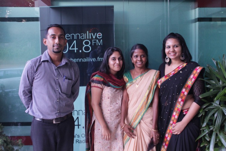 (Left to right) Mathew Joji, Remya Abraham, Alice Suganya & RJ Jane meet before their interview at Chennai Live 104.8.